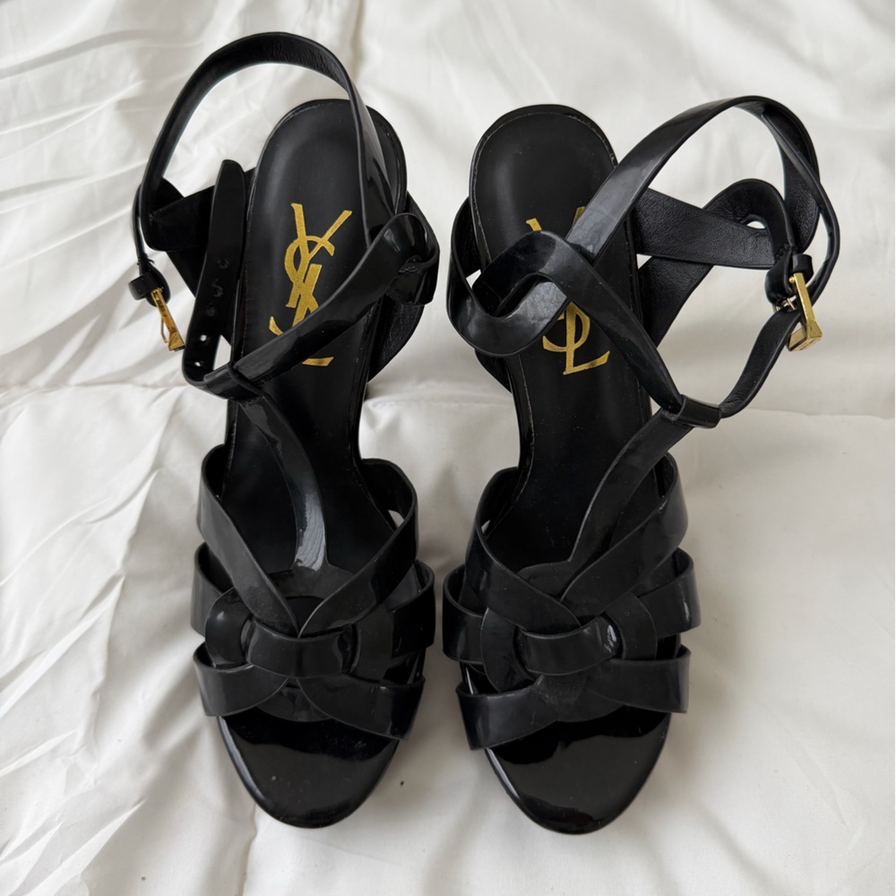 Yves Saint Laurent Glossy Black Sandals